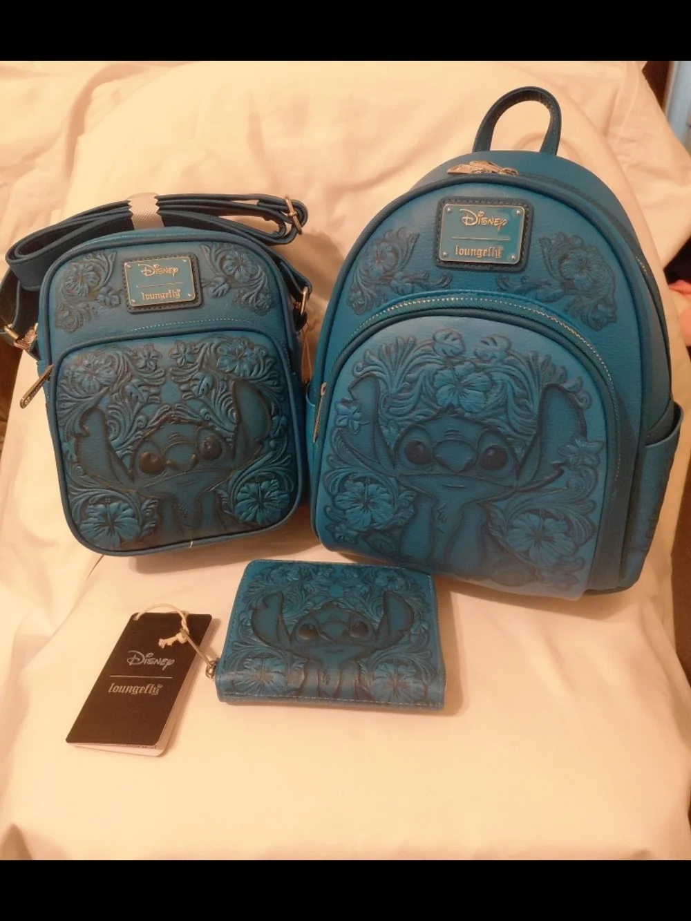 Loungefly Teal Stitch Embossed Backpack, Crossbody & Wallet Set
